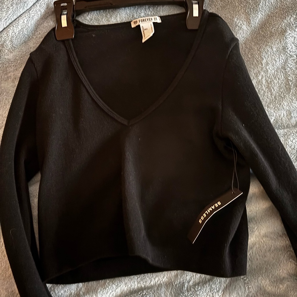 Black V-Neck Women's Top